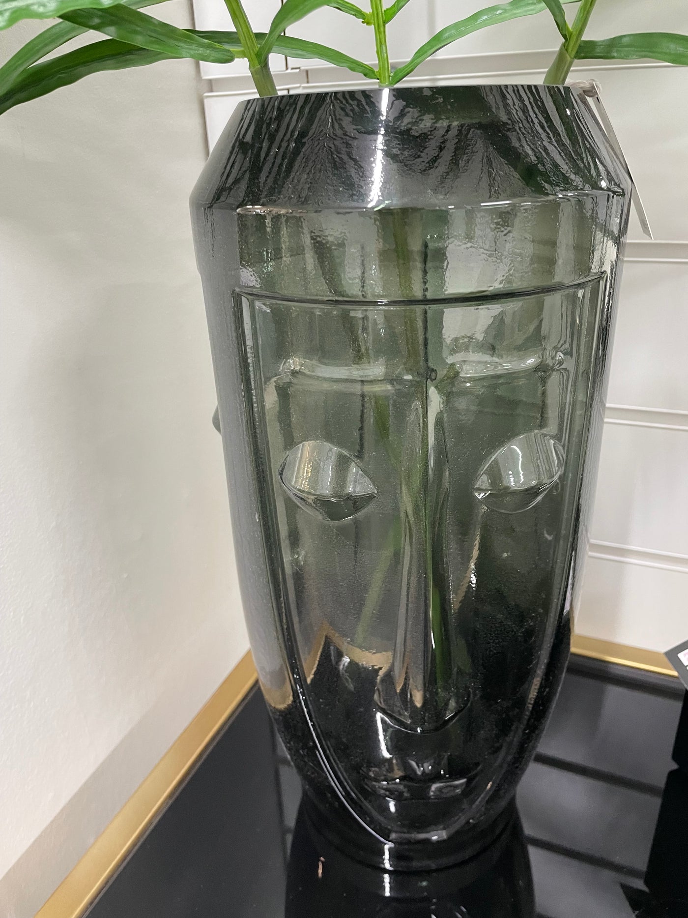 Black Glass Face Vase